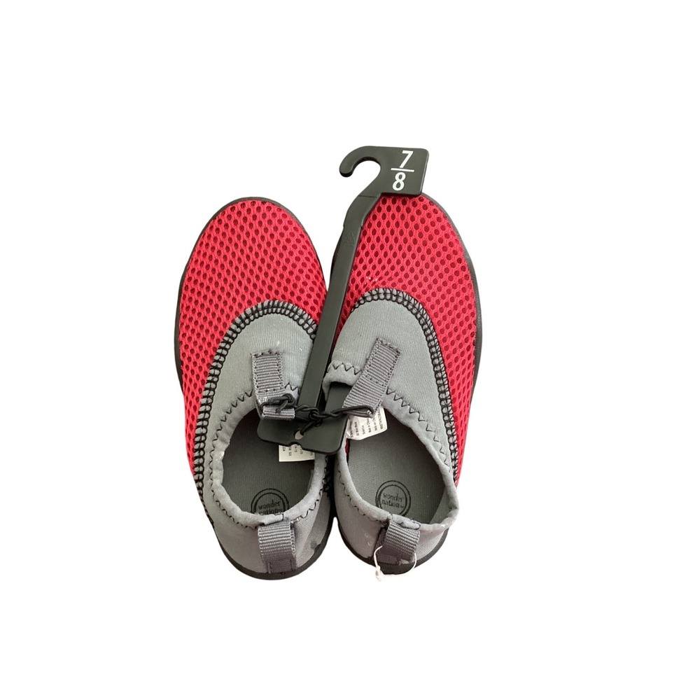 Wonder Nation Toddler Water Shoes‎ Red Grey Mesh Slip On Aqua Socks Size 7/8 NEW